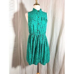 Isani | Women’s | Dresses | M | Colorful Mini Collared Green Abstract Textile Dr